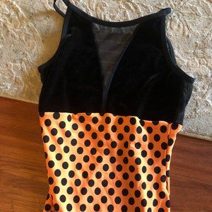 Eleve Dancewear "Brooke" leotard Halloween dots/black Velvet. Large